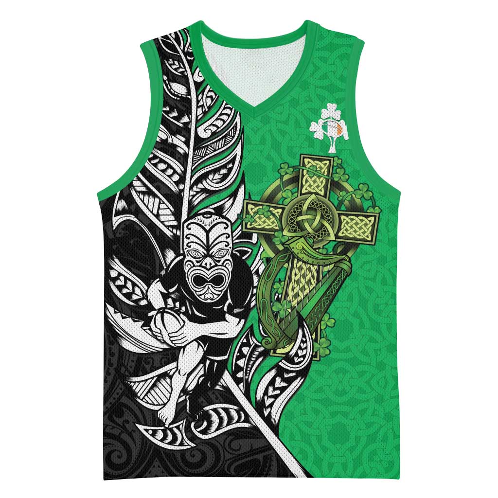 New Zealand and Ireland Rugby Custom Basketball Jersey Maori Tiki Fern Irish Celtic Cross - Aussie Hoodie