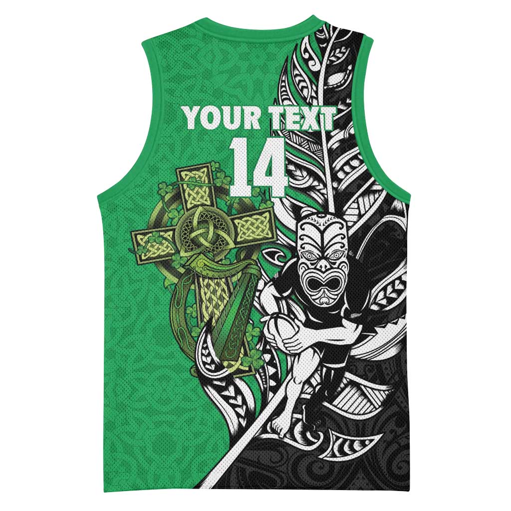 New Zealand and Ireland Rugby Custom Basketball Jersey Maori Tiki Fern Irish Celtic Cross - Aussie Hoodie