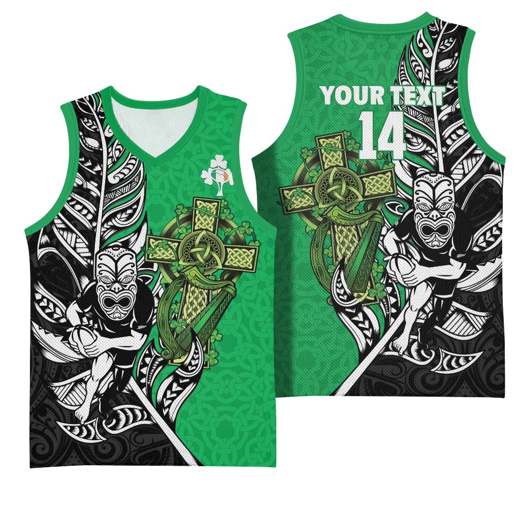 New Zealand and Ireland Rugby Custom Basketball Jersey Maori Tiki Fern Irish Celtic Cross - Aussie Hoodie
