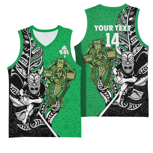 New Zealand and Ireland Rugby Custom Basketball Jersey Maori Tiki Fern Irish Celtic Cross - Aussie Hoodie
