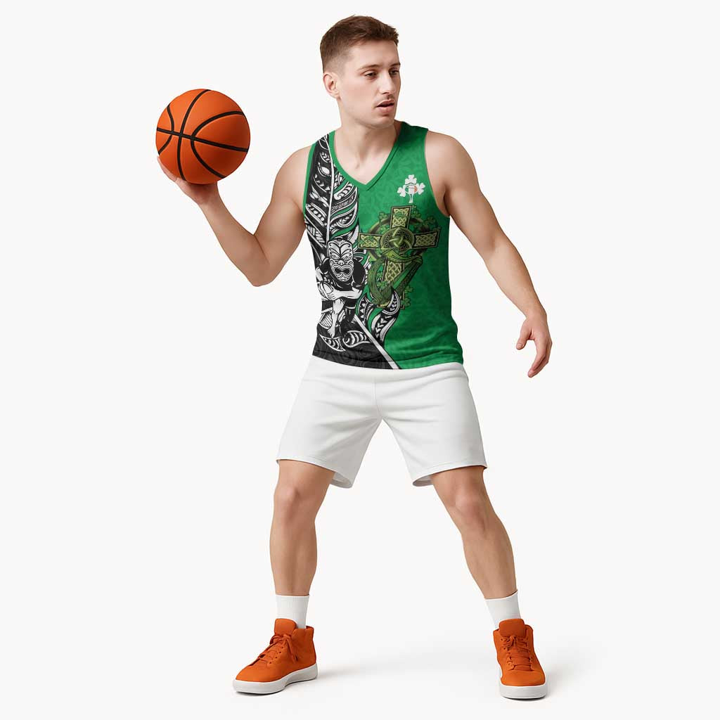 New Zealand and Ireland Rugby Custom Basketball Jersey Maori Tiki Fern Irish Celtic Cross - Aussie Hoodie