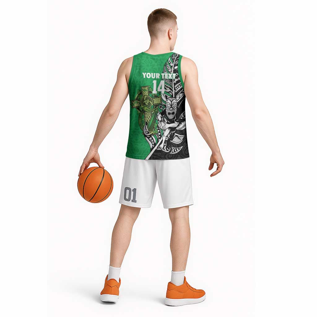 New Zealand and Ireland Rugby Custom Basketball Jersey Maori Tiki Fern Irish Celtic Cross - Aussie Hoodie