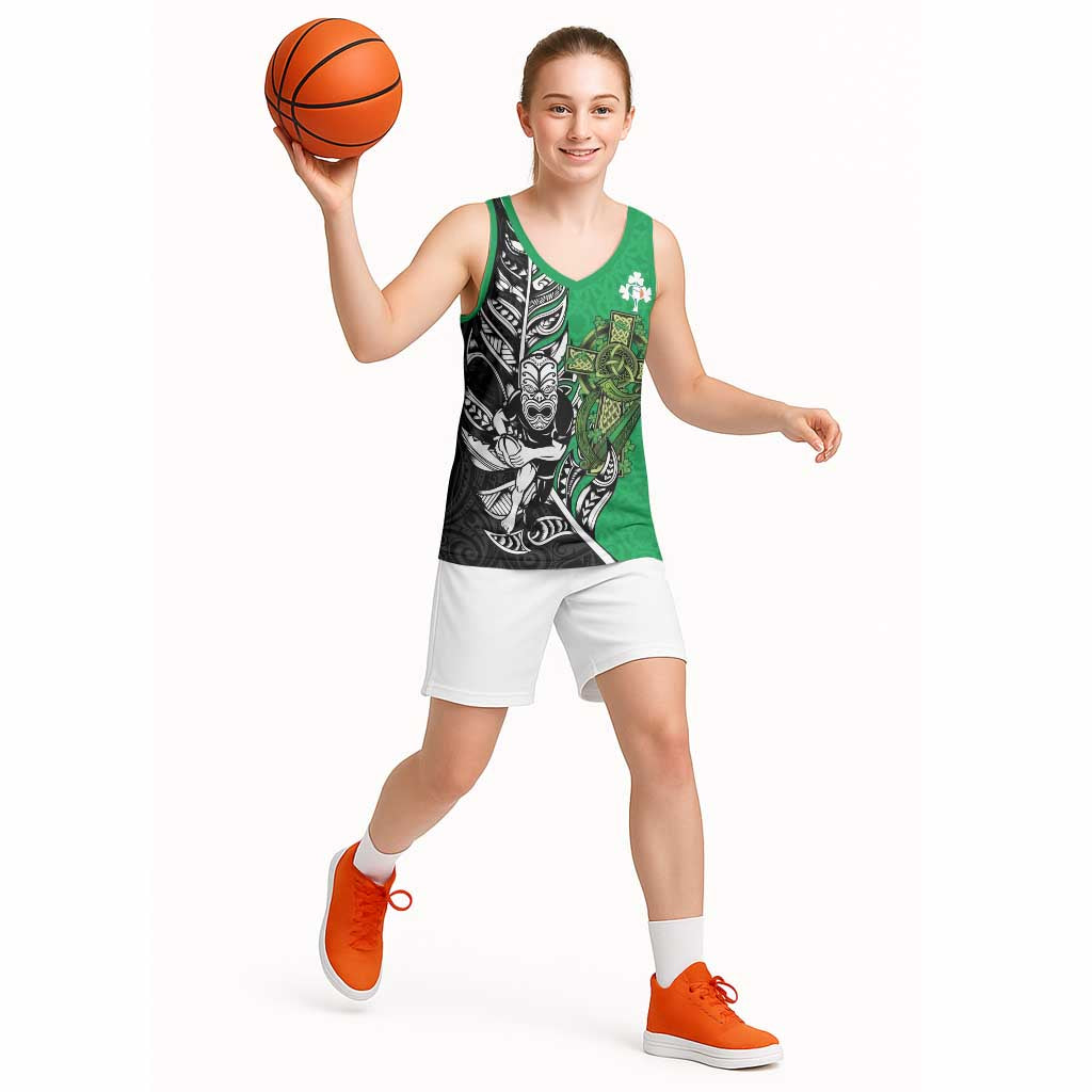 New Zealand and Ireland Rugby Custom Basketball Jersey Maori Tiki Fern Irish Celtic Cross - Aussie Hoodie