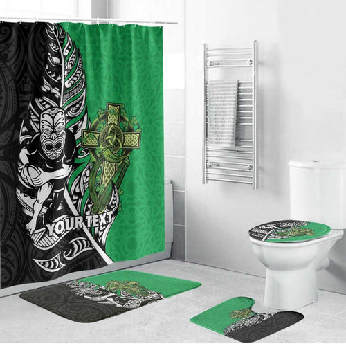 New Zealand and Ireland Rugby Custom Bathroom Set Maori Tiki Fern Irish Celtic Cross - Aussie Hoodie