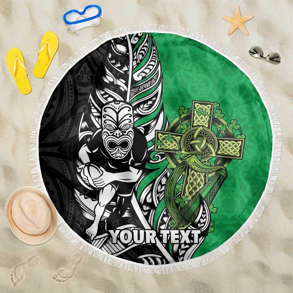 New Zealand and Ireland Rugby Custom Beach Blanket Maori Tiki Fern Irish Celtic Cross - Aussie Hoodie