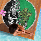 New Zealand and Ireland Rugby Custom Beach Blanket Maori Tiki Fern Irish Celtic Cross - Aussie Hoodie