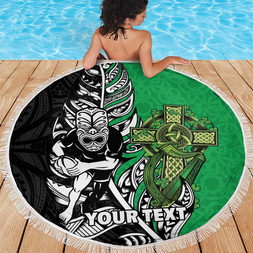 New Zealand and Ireland Rugby Custom Beach Blanket Maori Tiki Fern Irish Celtic Cross - Aussie Hoodie