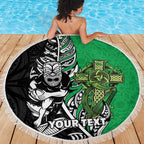 New Zealand and Ireland Rugby Custom Beach Blanket Maori Tiki Fern Irish Celtic Cross - Aussie Hoodie
