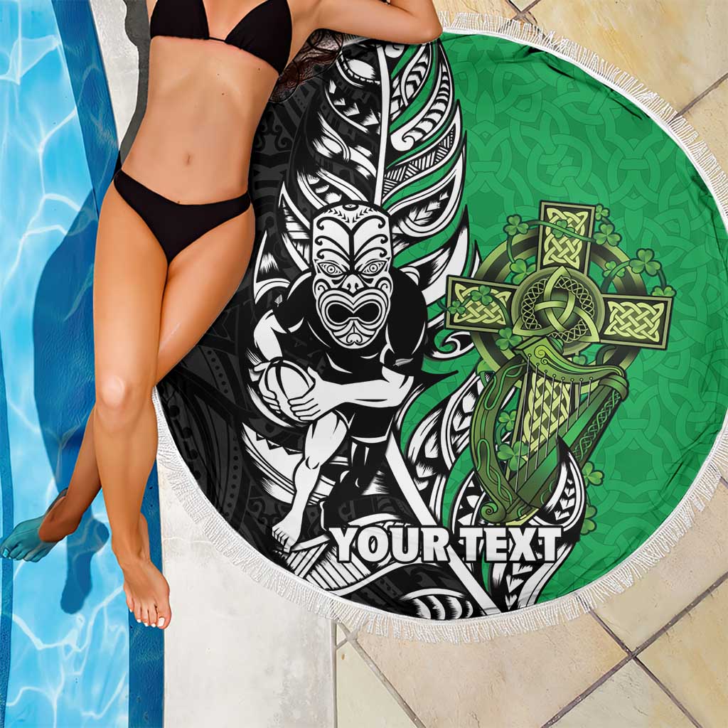 New Zealand and Ireland Rugby Custom Beach Blanket Maori Tiki Fern Irish Celtic Cross - Aussie Hoodie