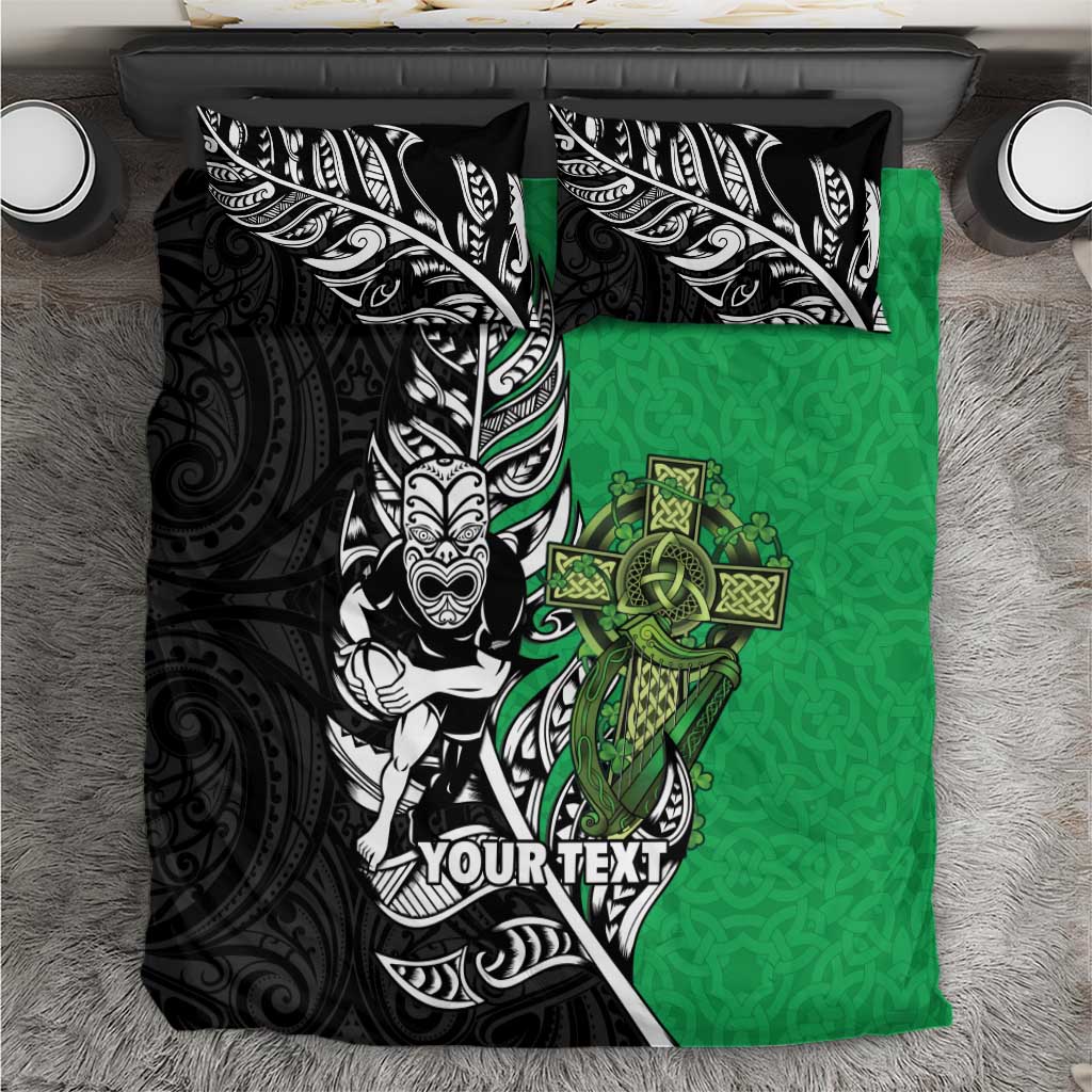New Zealand and Ireland Rugby Custom Bedding Set Maori Tiki Fern Irish Celtic Cross - Aussie Hoodie