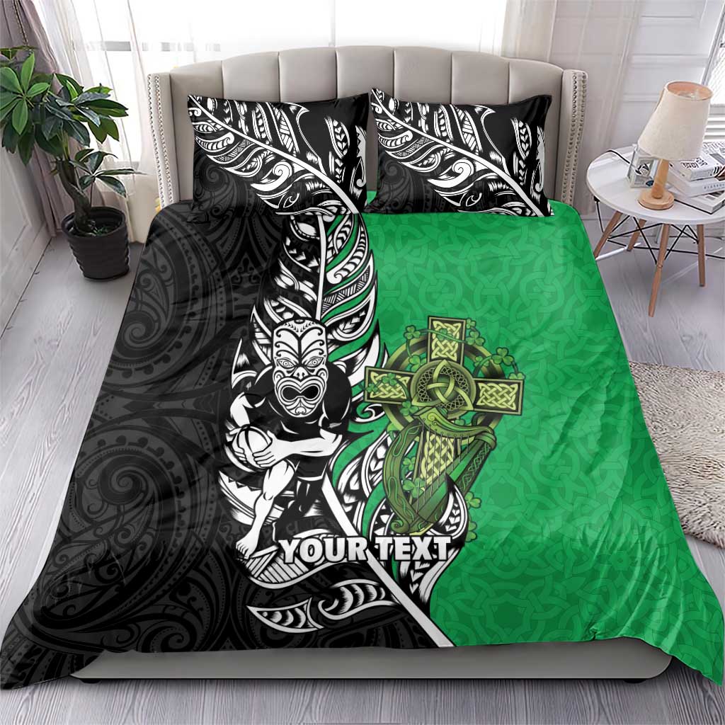 New Zealand and Ireland Rugby Custom Bedding Set Maori Tiki Fern Irish Celtic Cross - Aussie Hoodie