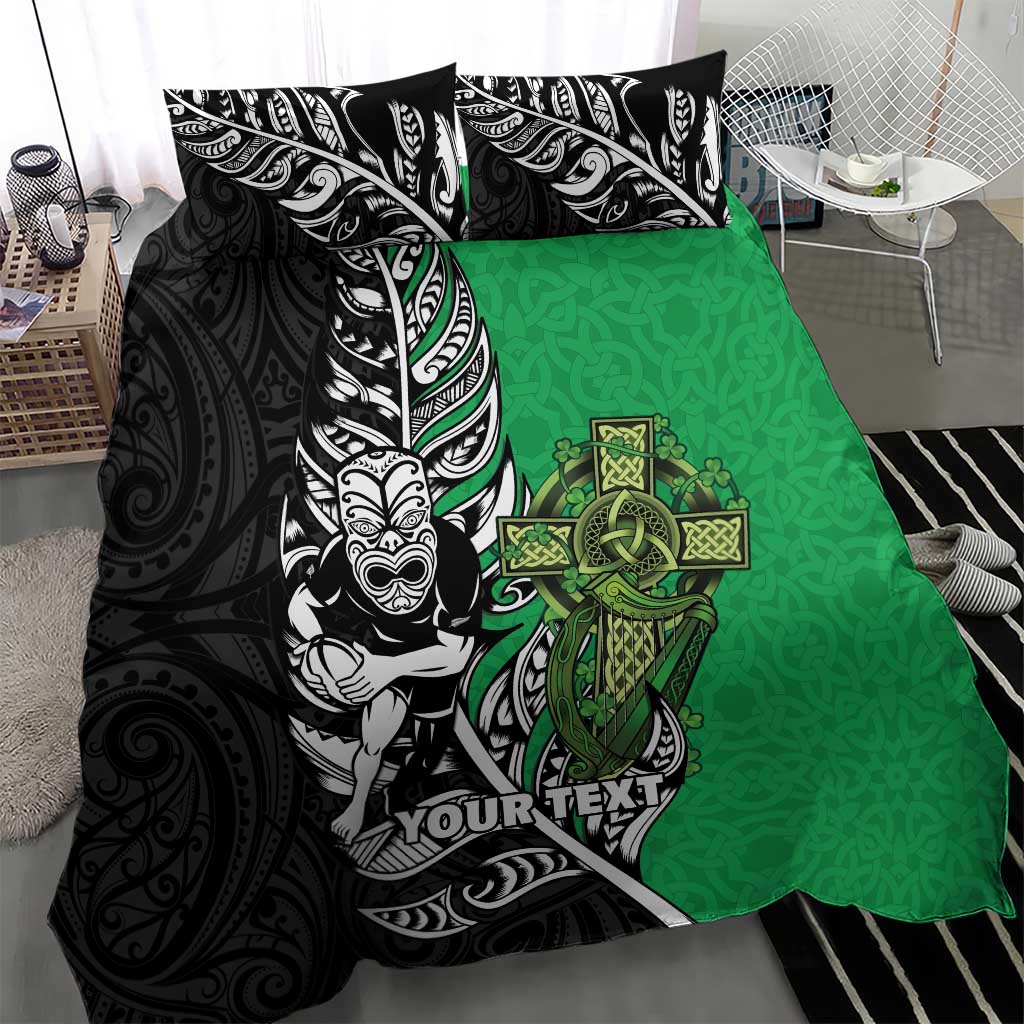 New Zealand and Ireland Rugby Custom Bedding Set Maori Tiki Fern Irish Celtic Cross - Aussie Hoodie