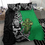 New Zealand and Ireland Rugby Custom Bedding Set Maori Tiki Fern Irish Celtic Cross - Aussie Hoodie