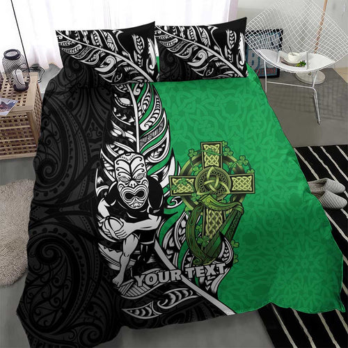 New Zealand and Ireland Rugby Custom Bedding Set Maori Tiki Fern Irish Celtic Cross - Aussie Hoodie