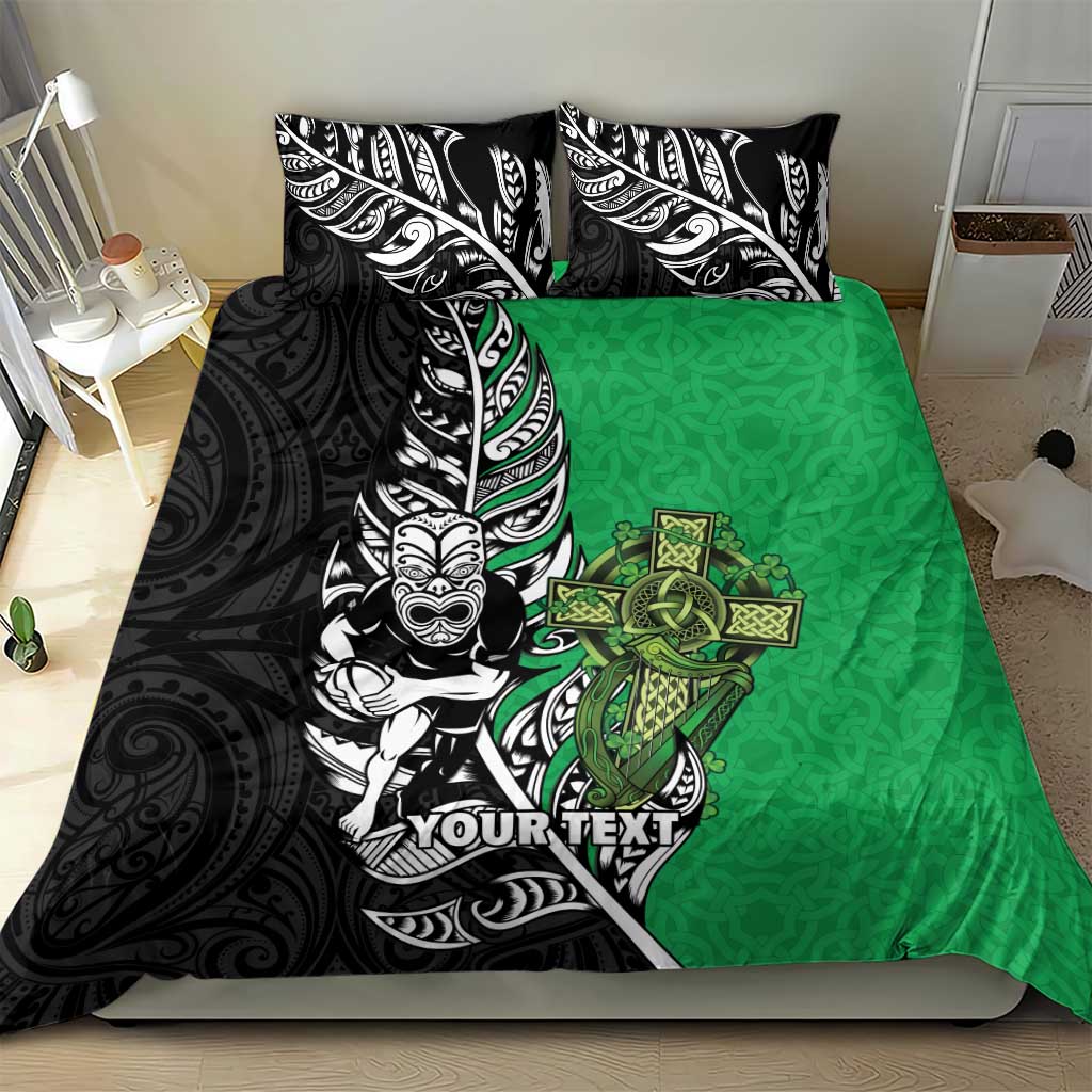 New Zealand and Ireland Rugby Custom Bedding Set Maori Tiki Fern Irish Celtic Cross - Aussie Hoodie