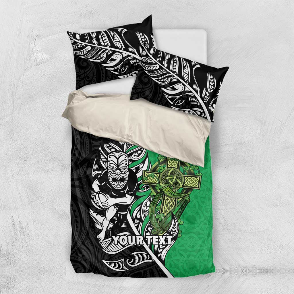 New Zealand and Ireland Rugby Custom Bedding Set Maori Tiki Fern Irish Celtic Cross - Aussie Hoodie