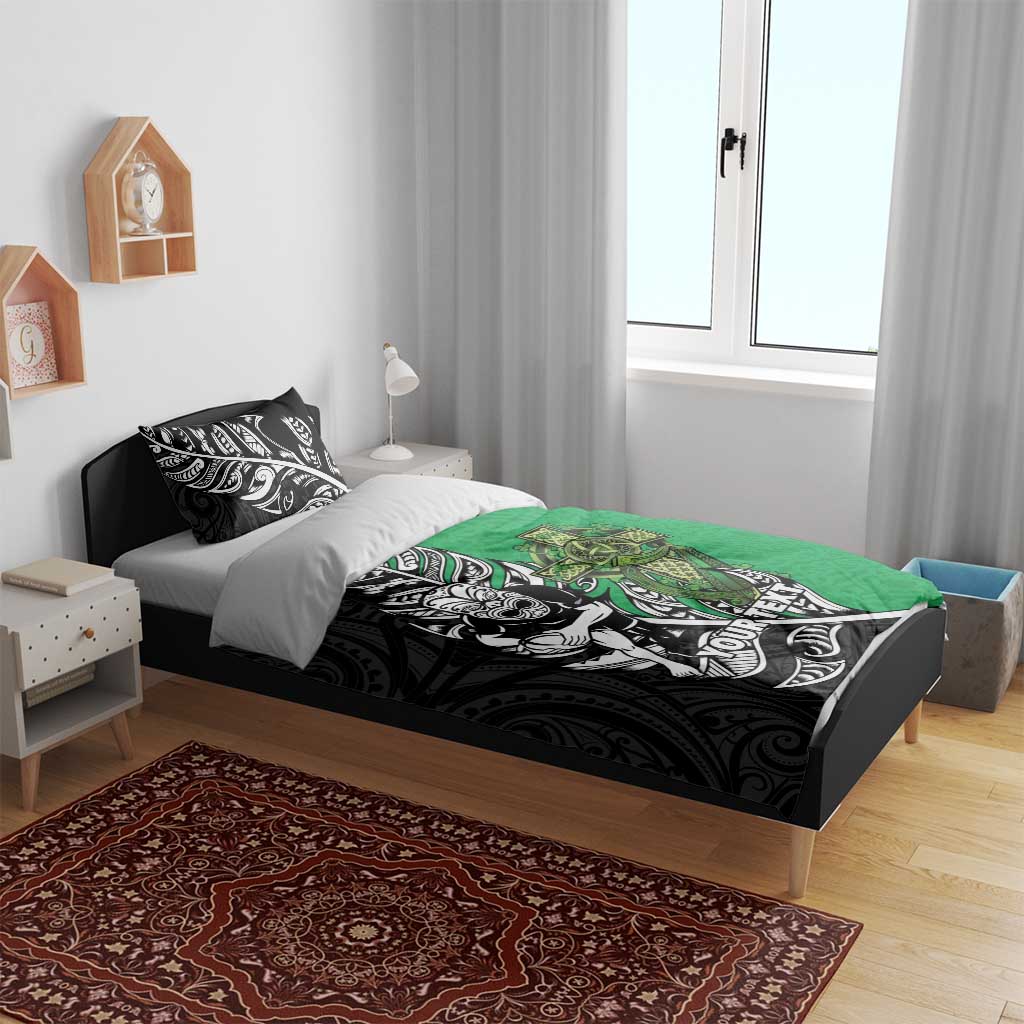 New Zealand and Ireland Rugby Custom Bedding Set Maori Tiki Fern Irish Celtic Cross - Aussie Hoodie