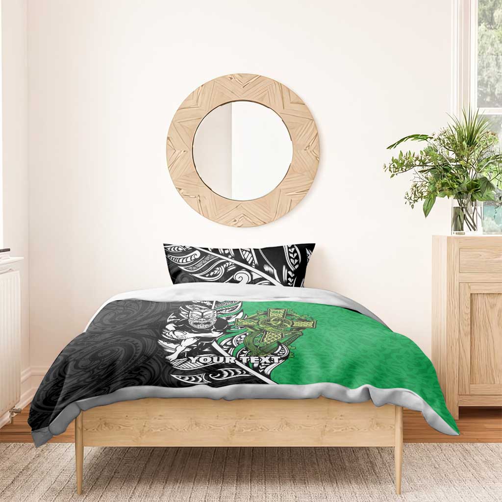 New Zealand and Ireland Rugby Custom Bedding Set Maori Tiki Fern Irish Celtic Cross - Aussie Hoodie