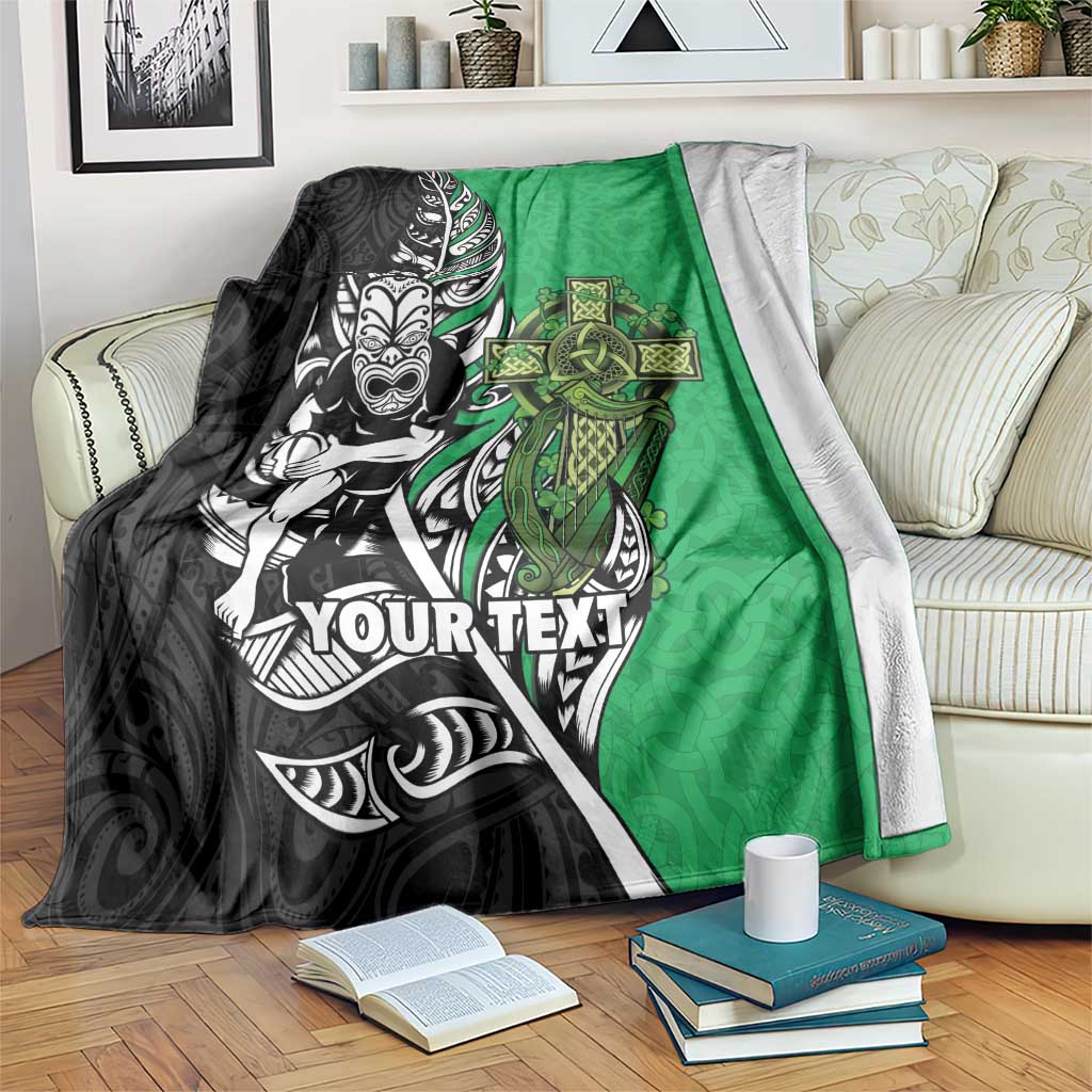 New Zealand and Ireland Rugby Custom Blanket Maori Tiki Fern Irish Celtic Cross - Aussie Hoodie