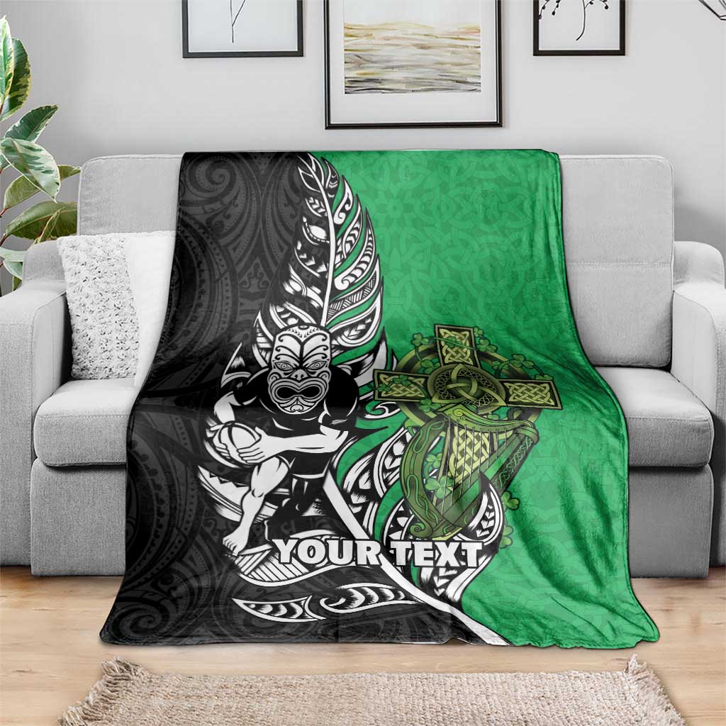 New Zealand and Ireland Rugby Custom Blanket Maori Tiki Fern Irish Celtic Cross - Aussie Hoodie