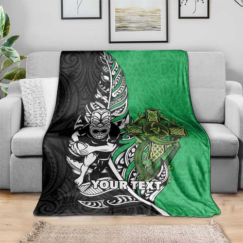 New Zealand and Ireland Rugby Custom Blanket Maori Tiki Fern Irish Celtic Cross - Aussie Hoodie