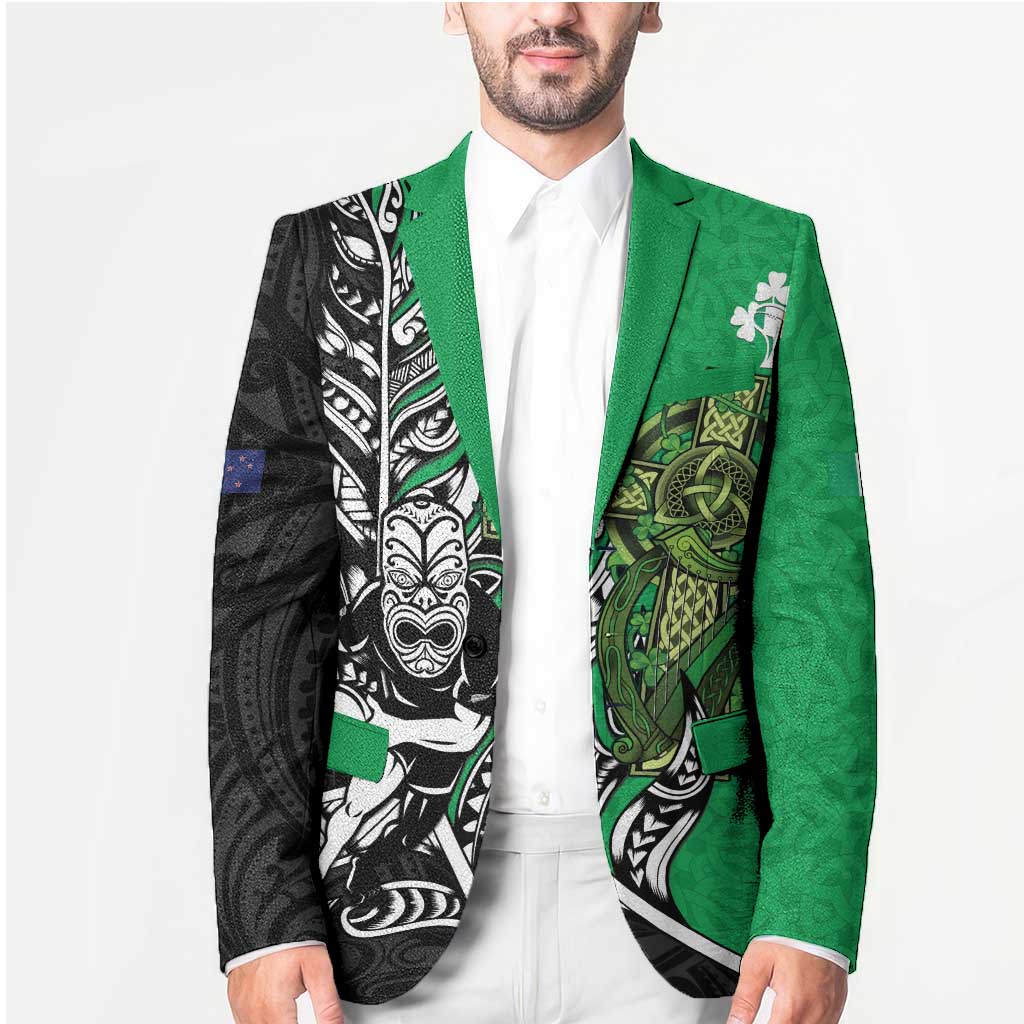 New Zealand and Ireland Rugby Custom Blazer Maori Tiki Fern Irish Celtic Cross - Aussie Hoodie