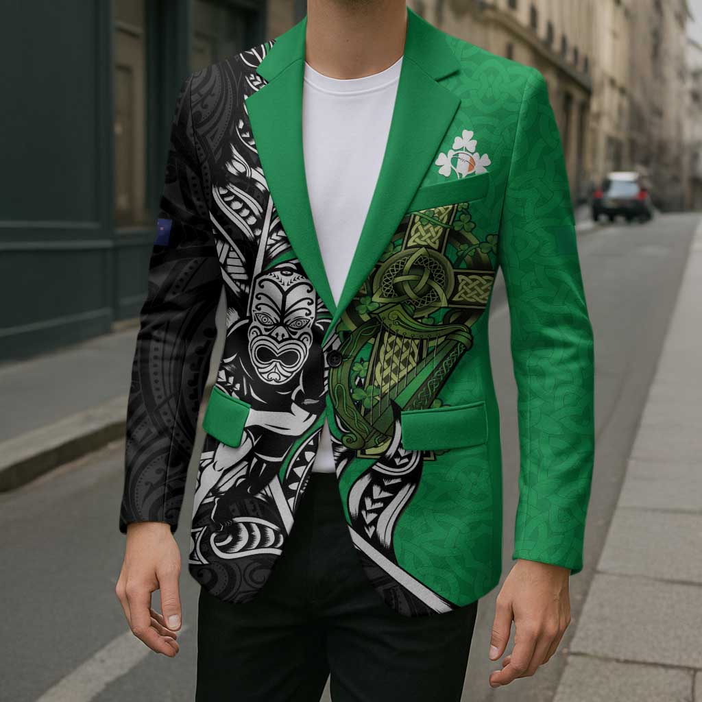 New Zealand and Ireland Rugby Custom Blazer Maori Tiki Fern Irish Celtic Cross - Aussie Hoodie