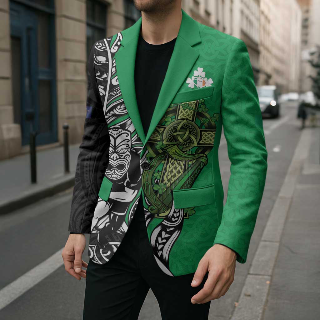 New Zealand and Ireland Rugby Custom Blazer Maori Tiki Fern Irish Celtic Cross - Aussie Hoodie