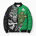 New Zealand and Ireland Rugby Custom Bomber Puffer Jacket Maori Tiki Fern Irish Celtic Cross - Aussie Hoodie