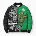 New Zealand and Ireland Rugby Custom Bomber Puffer Jacket Maori Tiki Fern Irish Celtic Cross - Aussie Hoodie