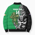 New Zealand and Ireland Rugby Custom Bomber Puffer Jacket Maori Tiki Fern Irish Celtic Cross - Aussie Hoodie