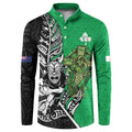 New Zealand and Ireland Rugby Custom Button Sweatshirt Maori Tiki Fern Irish Celtic Cross - Aussie Hoodie