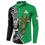 New Zealand and Ireland Rugby Custom Button Sweatshirt Maori Tiki Fern Irish Celtic Cross - Aussie Hoodie
