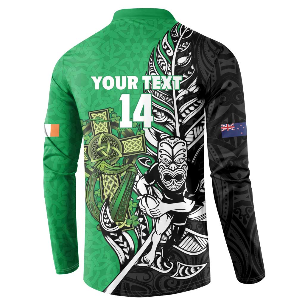 New Zealand and Ireland Rugby Custom Button Sweatshirt Maori Tiki Fern Irish Celtic Cross - Aussie Hoodie