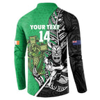 New Zealand and Ireland Rugby Custom Button Sweatshirt Maori Tiki Fern Irish Celtic Cross - Aussie Hoodie