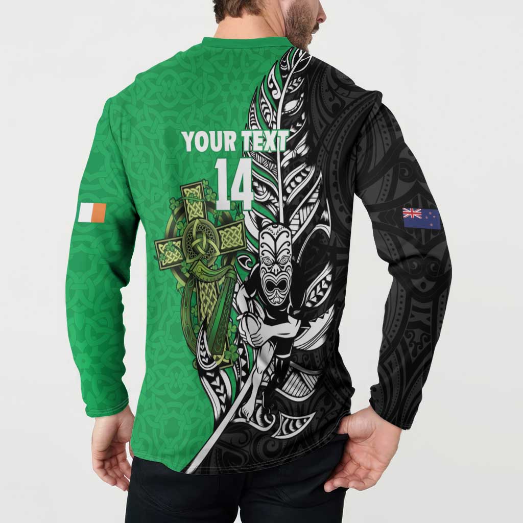 New Zealand and Ireland Rugby Custom Button Sweatshirt Maori Tiki Fern Irish Celtic Cross - Aussie Hoodie