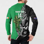 New Zealand and Ireland Rugby Custom Button Sweatshirt Maori Tiki Fern Irish Celtic Cross - Aussie Hoodie