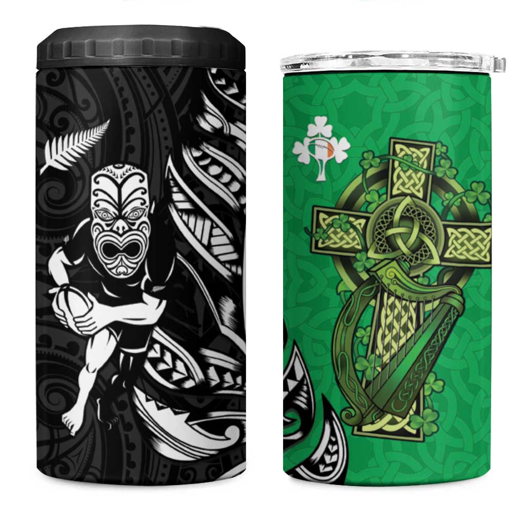 New Zealand and Ireland Rugby 4 in 1 Can Cooler Tumbler Maori Tiki Fern Irish Celtic Cross - Aussie Hoodie