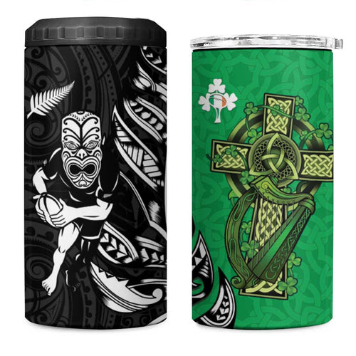 New Zealand and Ireland Rugby 4 in 1 Can Cooler Tumbler Maori Tiki Fern Irish Celtic Cross - Aussie Hoodie