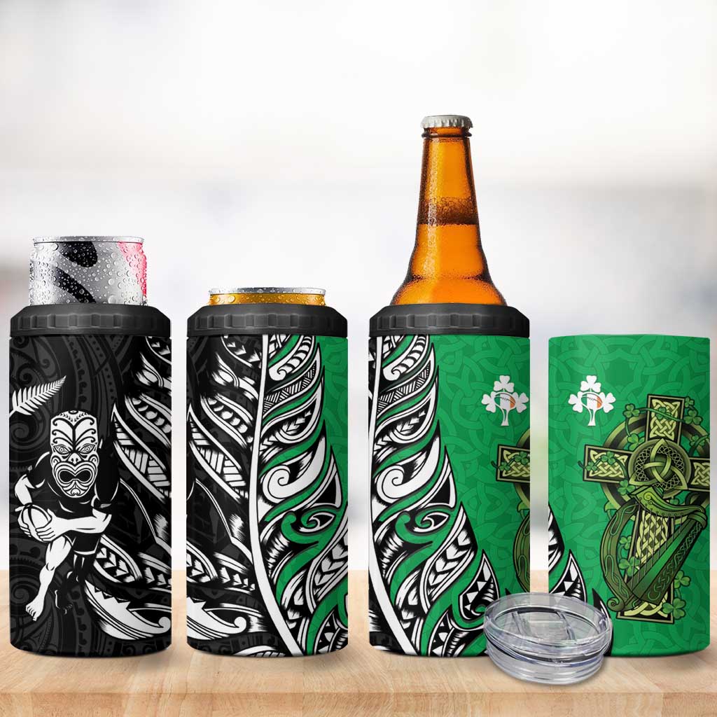 New Zealand and Ireland Rugby 4 in 1 Can Cooler Tumbler Maori Tiki Fern Irish Celtic Cross - Aussie Hoodie