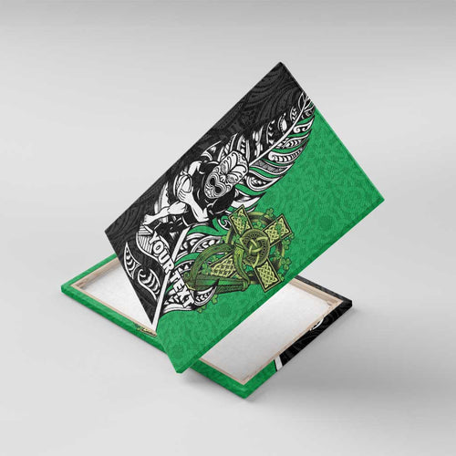 New Zealand and Ireland Rugby Custom Canvas Wall Art Maori Tiki Fern Irish Celtic Cross - Aussie Hoodie