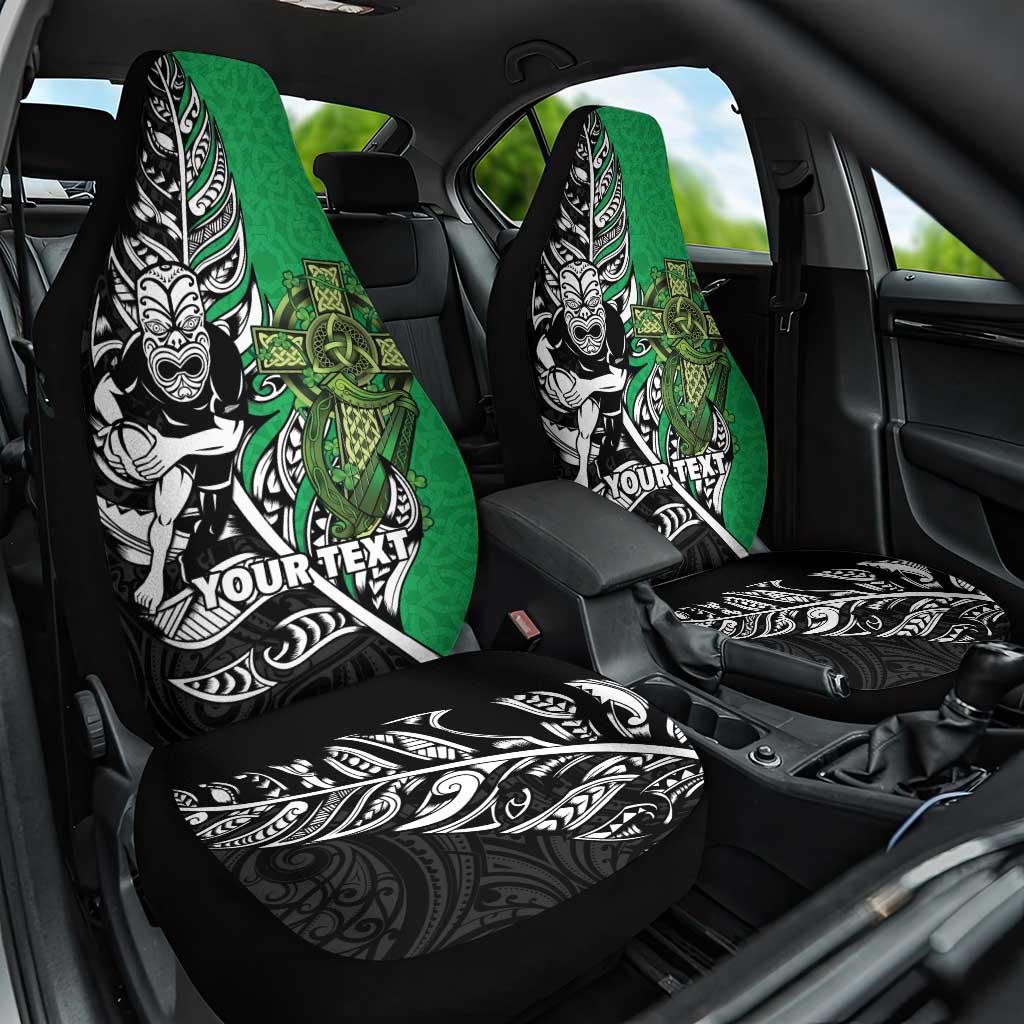 New Zealand and Ireland Rugby Custom Car Seat Cover Maori Tiki Fern Irish Celtic Cross - Aussie Hoodie