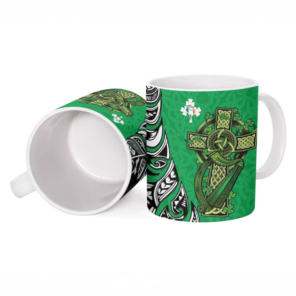New Zealand and Ireland Rugby Ceramic Mug Maori Tiki Fern Irish Celtic Cross - Aussie Hoodie