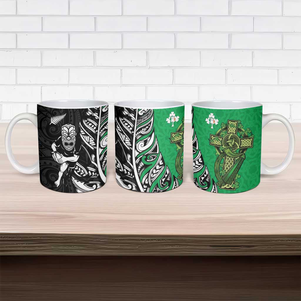 New Zealand and Ireland Rugby Ceramic Mug Maori Tiki Fern Irish Celtic Cross - Aussie Hoodie