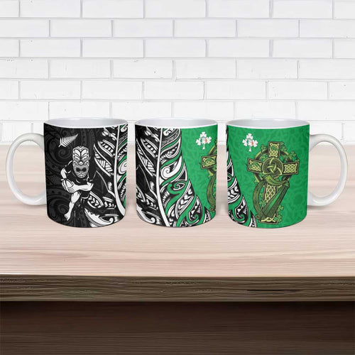 New Zealand and Ireland Rugby Ceramic Mug Maori Tiki Fern Irish Celtic Cross - Aussie Hoodie