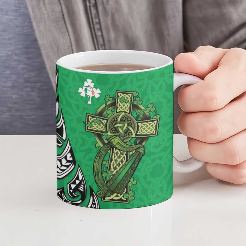 New Zealand and Ireland Rugby Ceramic Mug Maori Tiki Fern Irish Celtic Cross - Aussie Hoodie
