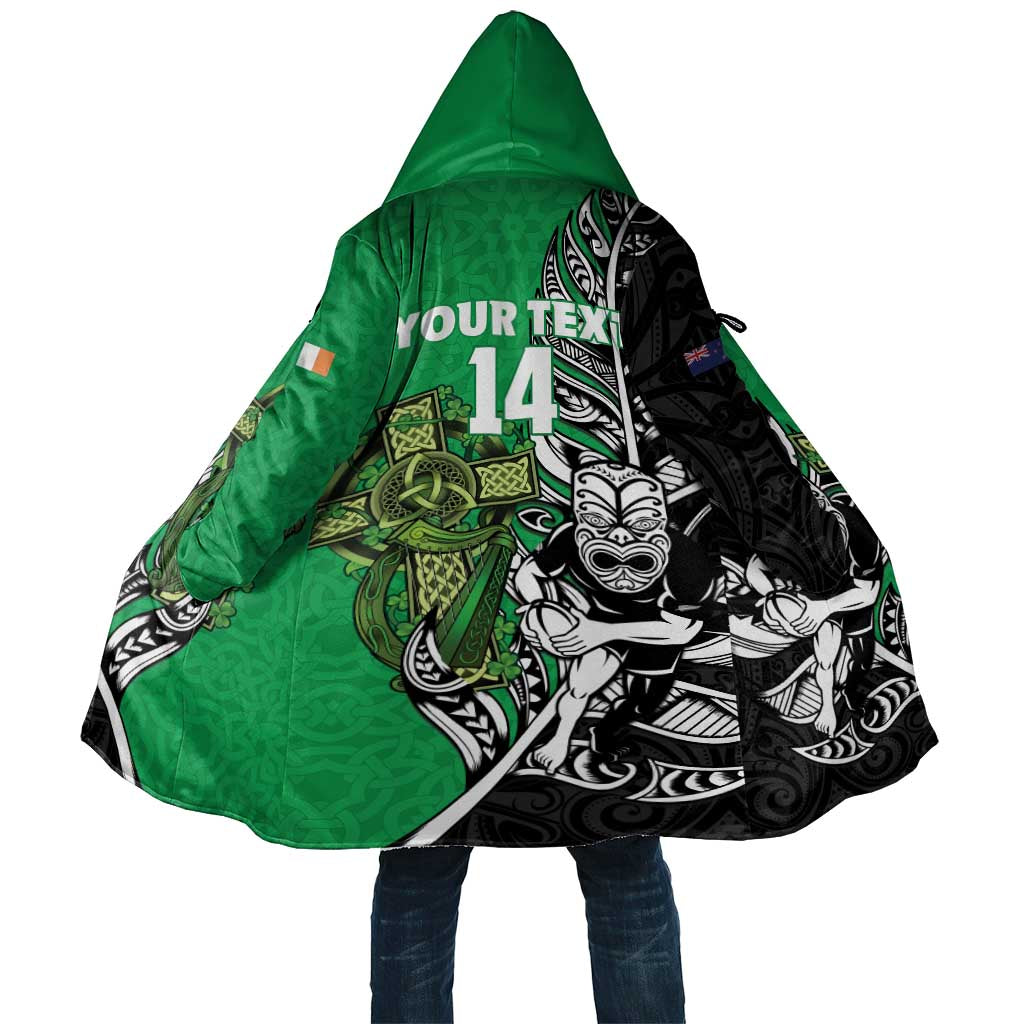 New Zealand and Ireland Rugby Custom Cloak Maori Tiki Fern Irish Celtic Cross - Aussie Hoodie