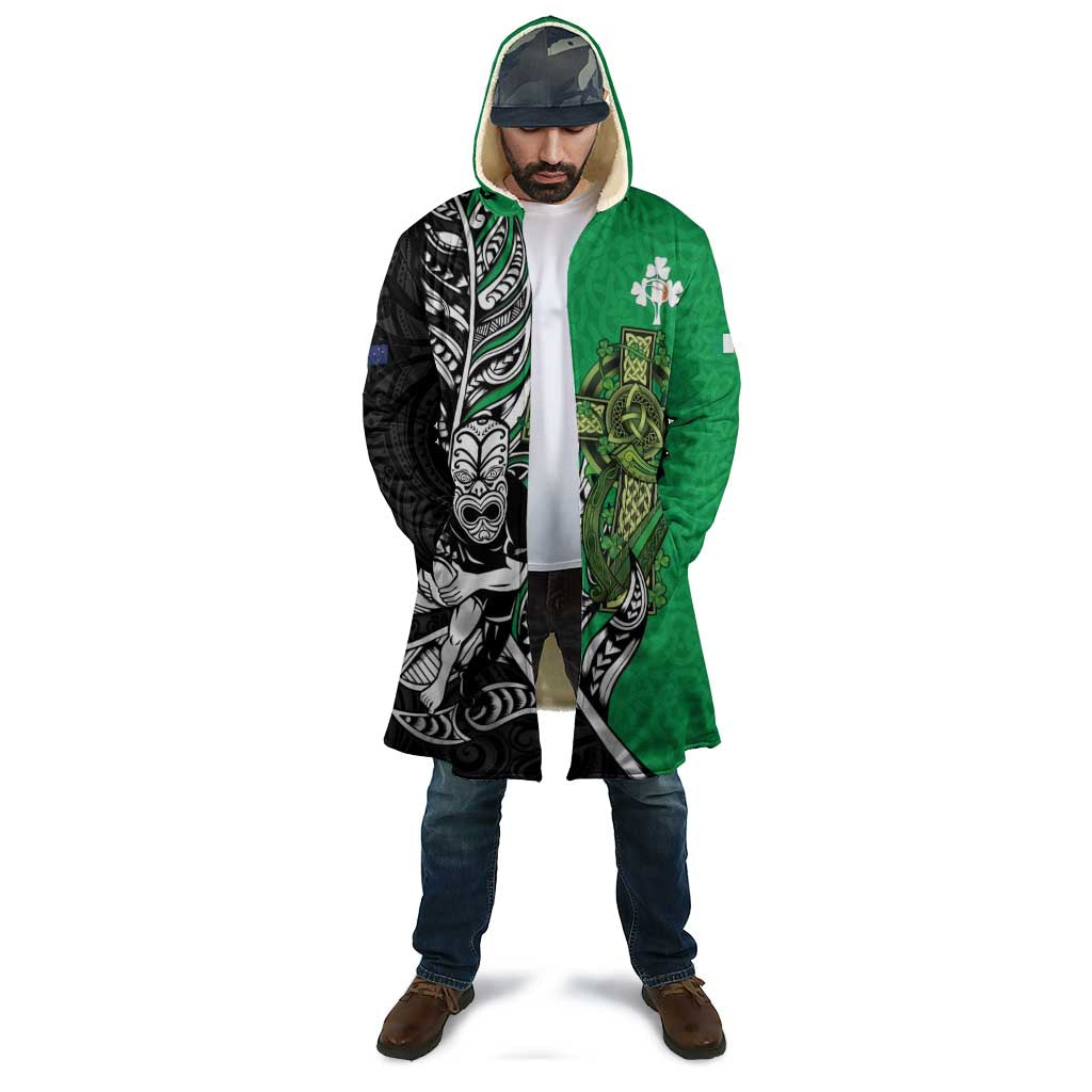 New Zealand and Ireland Rugby Custom Cloak Maori Tiki Fern Irish Celtic Cross - Aussie Hoodie