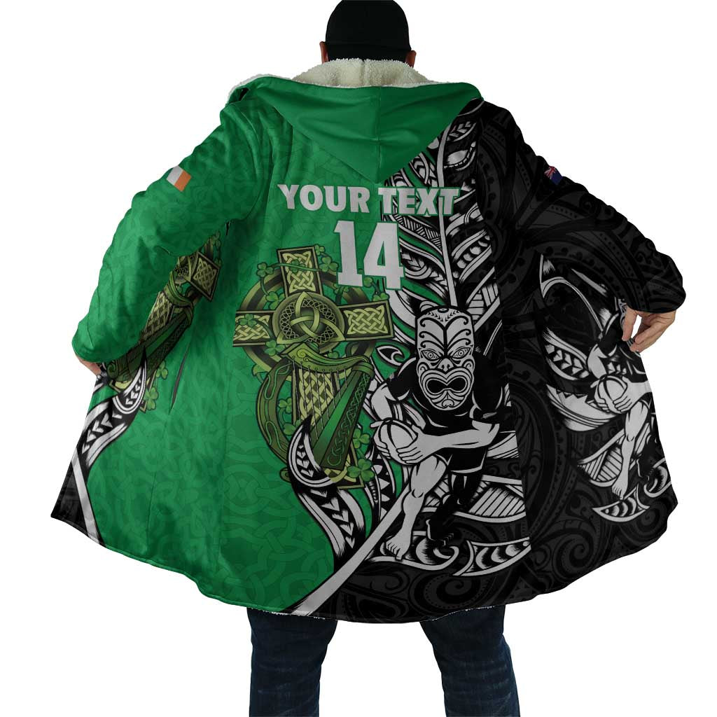New Zealand and Ireland Rugby Custom Cloak Maori Tiki Fern Irish Celtic Cross - Aussie Hoodie