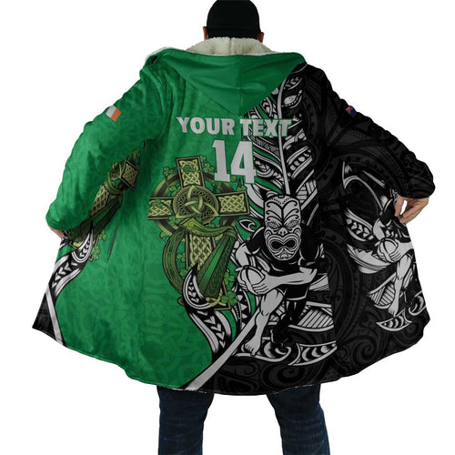 New Zealand and Ireland Rugby Custom Cloak Maori Tiki Fern Irish Celtic Cross - Aussie Hoodie